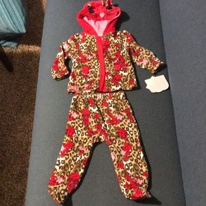 2 piece velour hooded and footed outfit